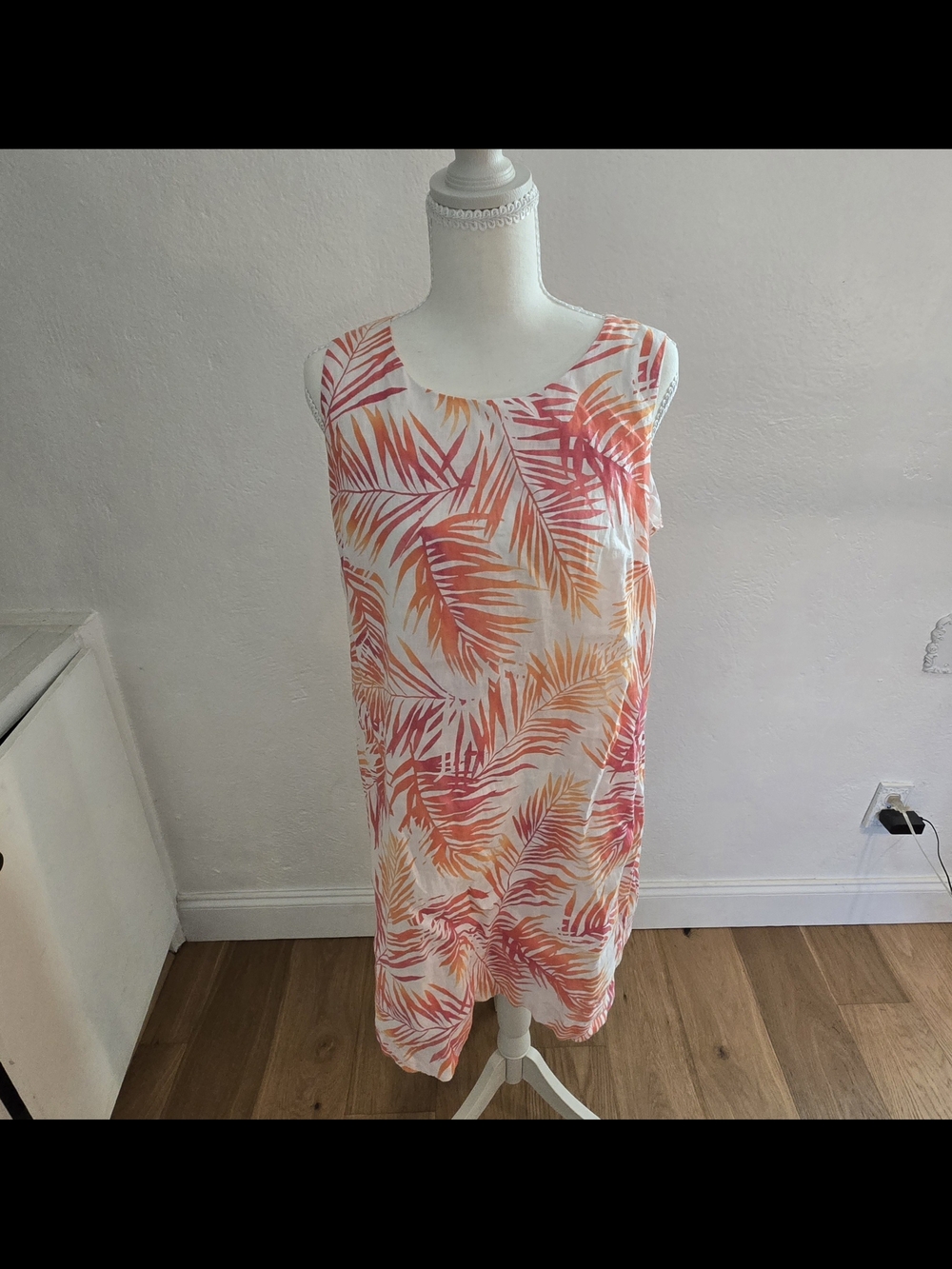 J. Jill White Midi Dress with Coral and Peach Palm Print